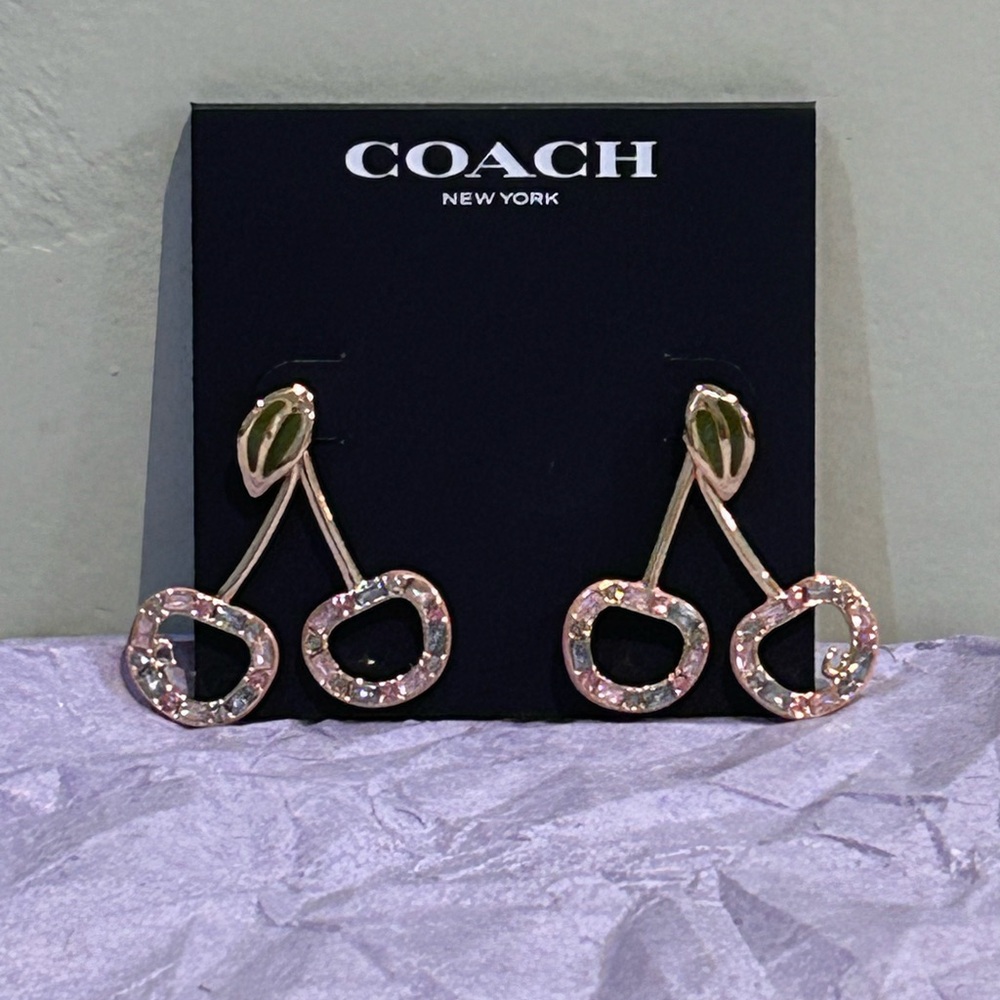 COACH Signature Cherry Drop Earrings Titanium With Multicolored Stone Accents